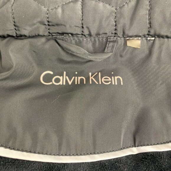 Calvin Klein Fur Trimmed Diamond Quilted 3/4 Length Coat - Black, Size Large - Picture 5 of 12